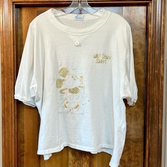 Vintage Disney Walt Disney Studios Mickey SS T Shirt White with Gold Design OSFM - Picture 1 of 9